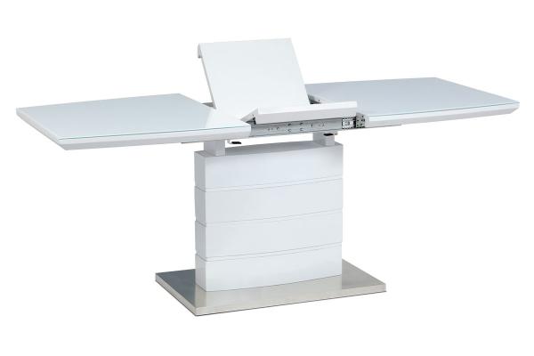Rozkladací jedálenský stôl HT-440 WT, 140+40x80x76cm, biely lesk, sklo, nerez