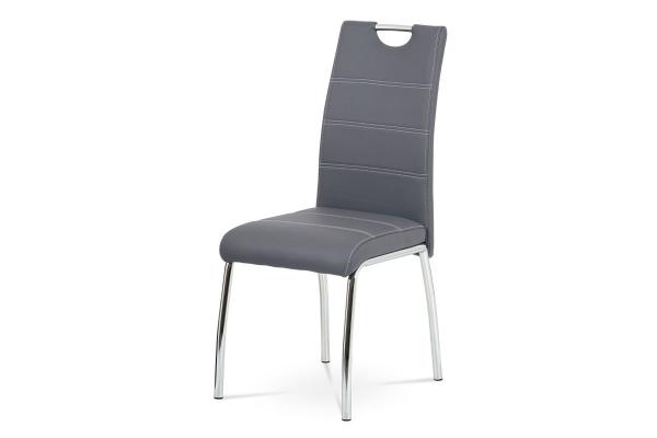Jedálenská stolička HC-484 GREY sivá ekokoža, biele prešitie